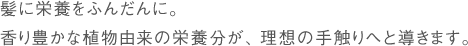 髪に栄養をふんだんに。香り豊かな植物由来の栄養分が、理想の手触りへと導きます。